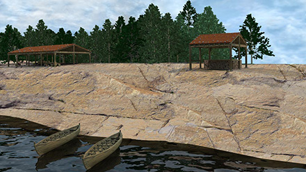 Reconstitution 3D. Site archéologique des Basques-de-l'Anse-à-la-Cave