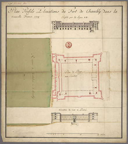 Vue du fort Chambly et de la rivière Richelieu en 1840